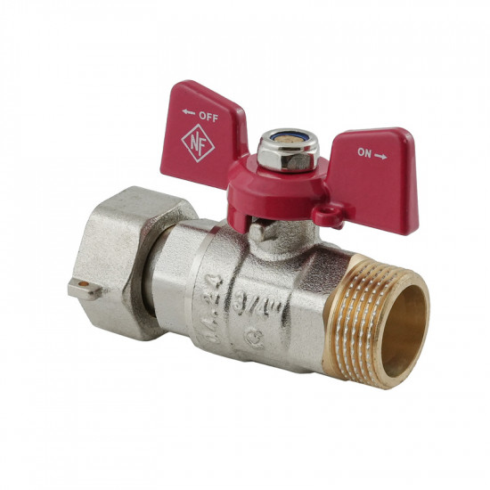 Кран кульовий Nolf classic NFC.821-08-3/4" FM ГШМ з накидною гайкою, ручка "метелик" червона (NF315