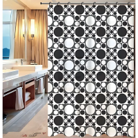 Занавеска для ванной из полиэтилена Zerix SCP-005-180x180 (Узор черно-белый) (ZX5004)