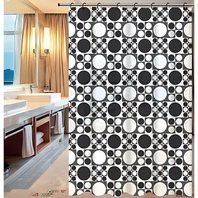 Штора для ванної з поліетилену Zerix SCP-005-180x180 (Візерунок чорно-білий) (ZX5004)