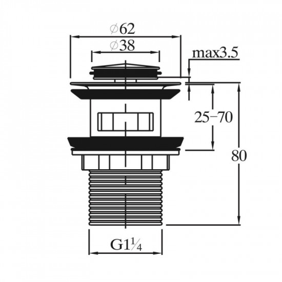 Донний клапан для раковини з переливом Zerix LR66-2 автоматичний (Click-Clack) (Колір хром) 1 1/4''