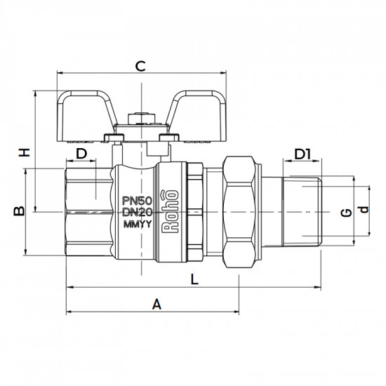 Кран із американкою прямий Roho R105-050 - 1/2" (RO0086)