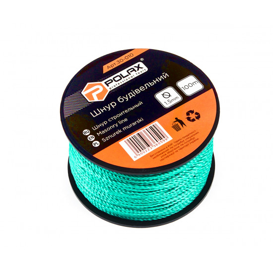 Шнур муляра Polax для будівельних робіт 1,5 мм х 100 м, зелений (30-010)