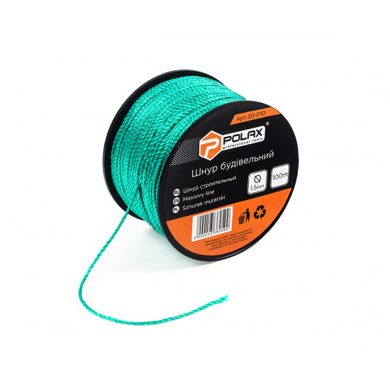 Шнур муляра Polax для будівельних робіт 1,5 мм х 100 м, зелений (30-010)