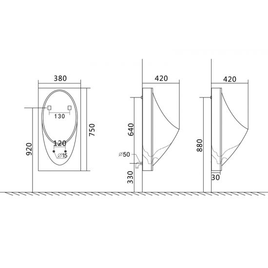 Пісуар підвісний Mixxus Premium BEVEL-1005 380x420x750mm з краном для пісуара (MP6664)