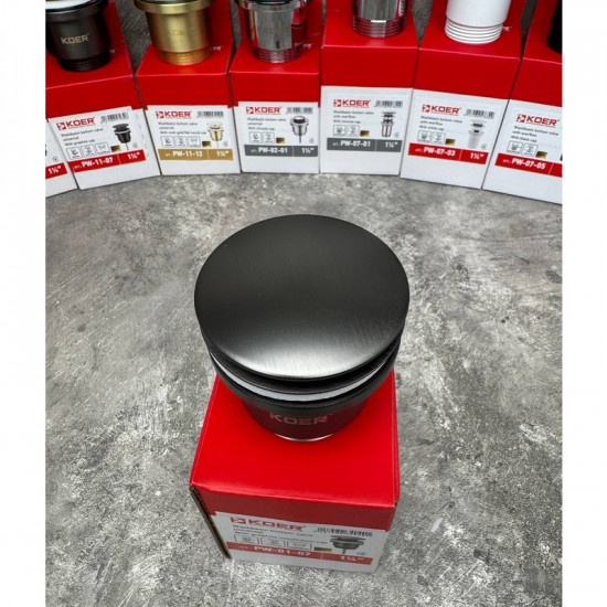 Донний клапан для умивальника Koer PW-01-07 1 1/4'' (кнопка) (Графіт) (KR3404)