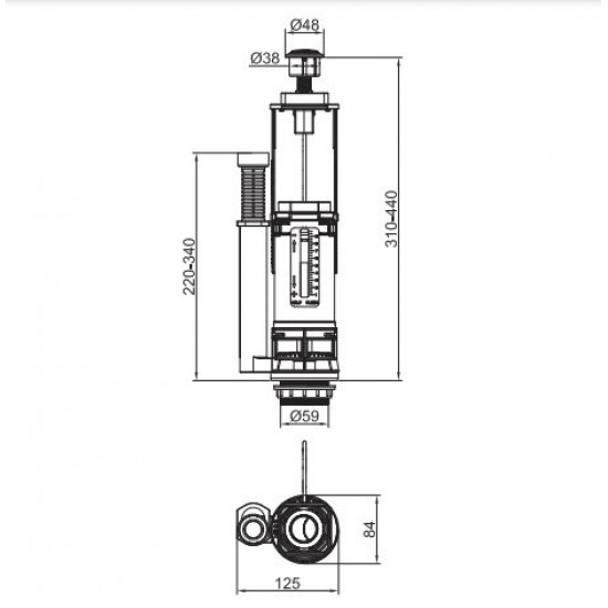 Арматура спускна тросова з двома режимами зливу Koer KT-0201 (кнопка хромована) (KR5057)