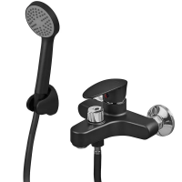 Змішувач для ванни Plamix CEZAR-009 EURO SET Matte black, зі шлангом, лійкою та кронштейном (PM0693