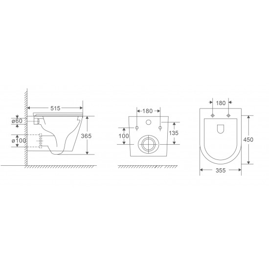 Унітаз підвісний Mixxus Premium Bevel-0301-R 515x355x365mm, система змиву RIMLESS (MP6470)