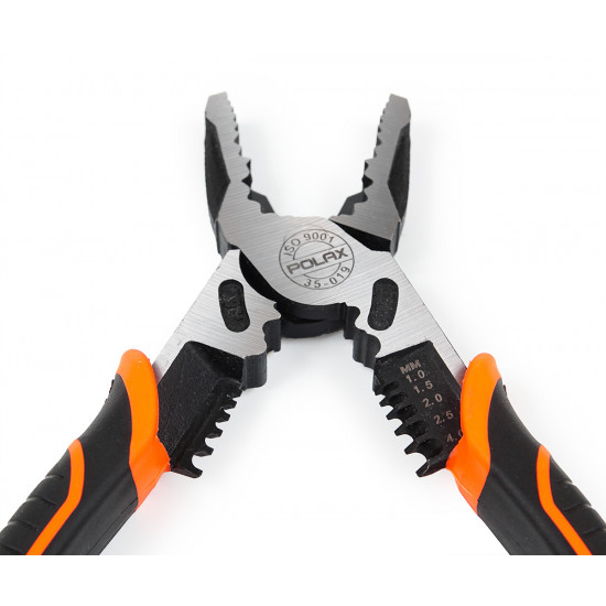 Плоскогубці - пасатижі універсальні Polax зі знімачами ізоляції, 4.0, 2.5, 2.0, 1.5, 1.0 мм, 225 мм (35-019)