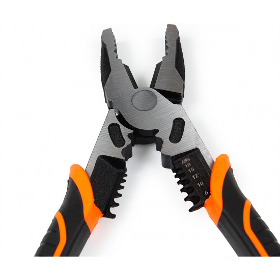 Плоскогубці - пасатижі універсальні Polax зі знімачами ізоляції, 4.0, 2.5, 2.0, 1.5, 1.0 мм, 225 мм (35-019)