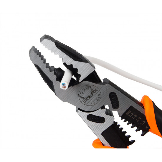 Плоскогубці - пасатижі універсальні Polax зі знімачами ізоляції, 4.0, 2.5, 2.0, 1.5, 1.0 мм, 225 мм (35-019)