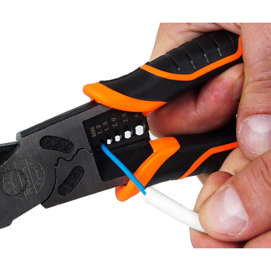 Плоскогубці - пасатижі універсальні Polax зі знімачами ізоляції, 4.0, 2.5, 2.0, 1.5, 1.0 мм, 225 мм (35-019)