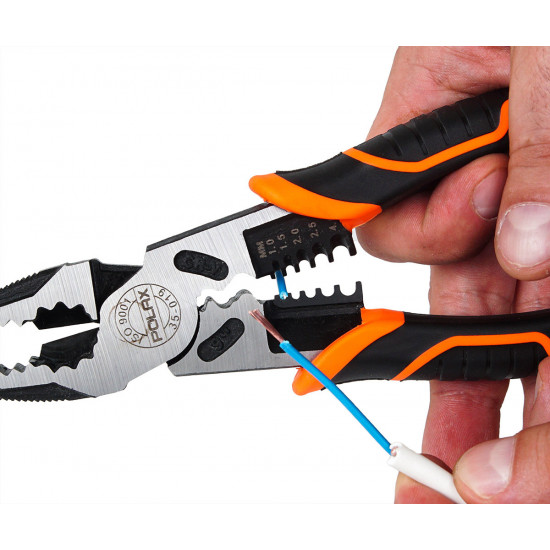 Плоскогубці - пасатижі універсальні Polax зі знімачами ізоляції, 4.0, 2.5, 2.0, 1.5, 1.0 мм, 225 мм (35-019)