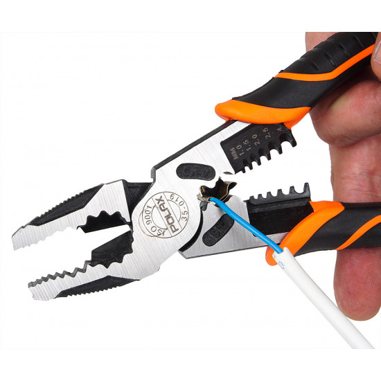 Плоскогубці - пасатижі універсальні Polax зі знімачами ізоляції, 4.0, 2.5, 2.0, 1.5, 1.0 мм, 225 мм (35-019)