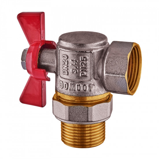 Кран з американкою кутовий, Waterpro WP400-20FMW-L - 3/4" ручка "метелик" червона (WP2896)