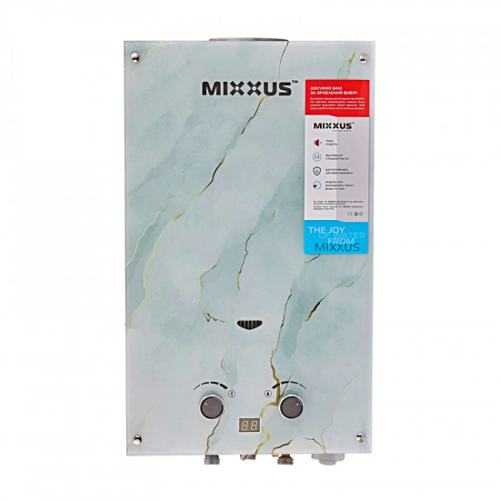 Газова колонка MIXXUS GWH-0510 BASIC GLASS димохідна 10 л/хв (панель зі скла з малюнком) (WH0026)