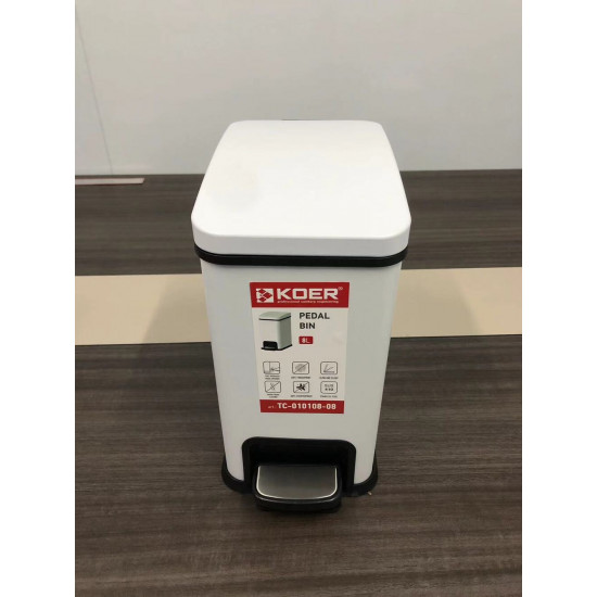 Відро для сміття з плавним закриттям прямокутне Koer TC-010108-08 8 л колір білий (KR5592)