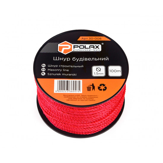 Шнур муляра Polax для будівельних робіт 1,5 мм х 100 м, червоний (30-008)