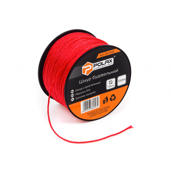 Шнур муляра Polax для будівельних робіт 1,5 мм х 100 м, червоний (30-008)