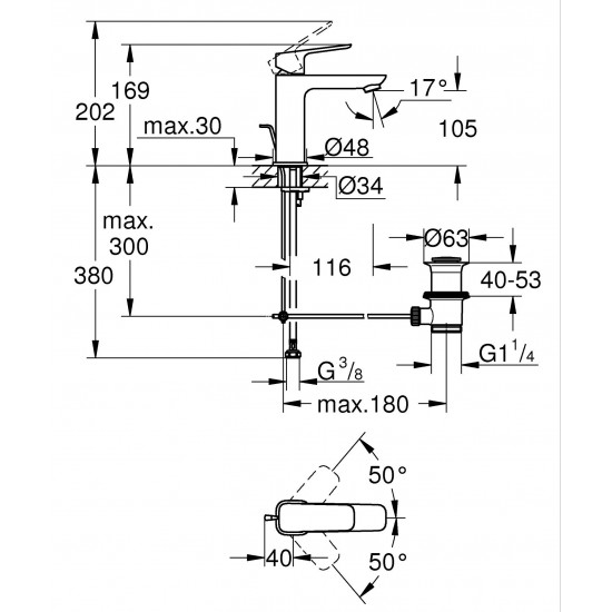 Одноважільний змішувач для раковини Grohe Cubeo M-розміру (1017492430)