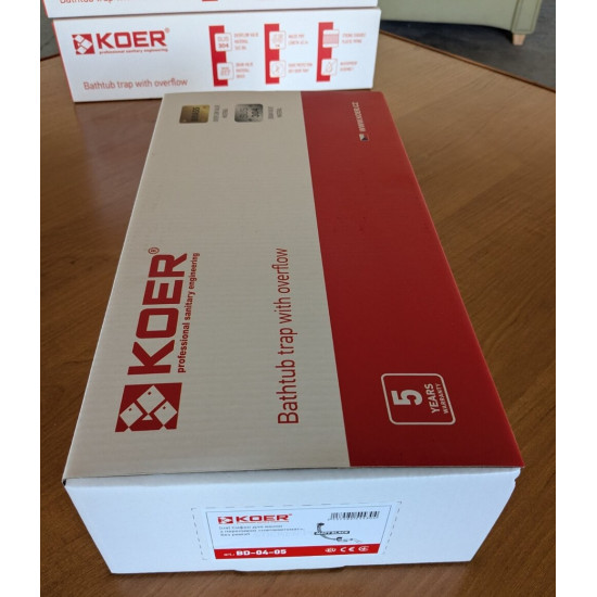 Сифон для ванни Koer BD-04-05 1 1/2'' напівавтомат з переливом, без ревізії (KR5443)