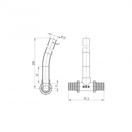 Трубка Т-подібна для приєднання радіатора Koer KA.D20-20-250 (KR4906)