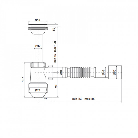 Сифон для умивальника Zerix SU-01 1 1/4"x40 з литим випуском (ZX4947)