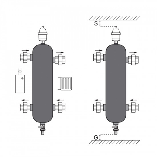 Гідрострелка Koer KR.S1032 4/2 (з воздухоотвод. І дренаж. краном) 1"НР SUS304 (KR2959)