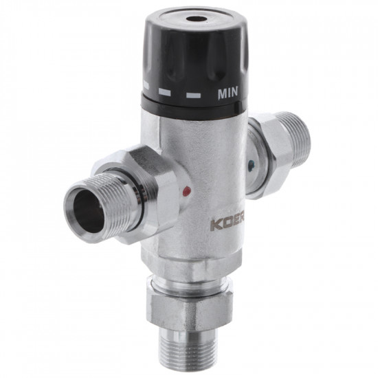 Клапан змішувач термостатичний триходовий 3/4'' (з накидн. гайками) Koer KR.1258 (KR2818)
