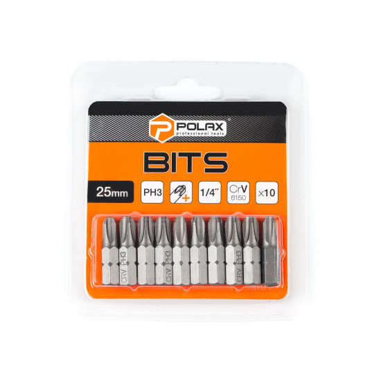 Бита сталева Polax 25 мм PH3 1/4", 10 шт (51-067)