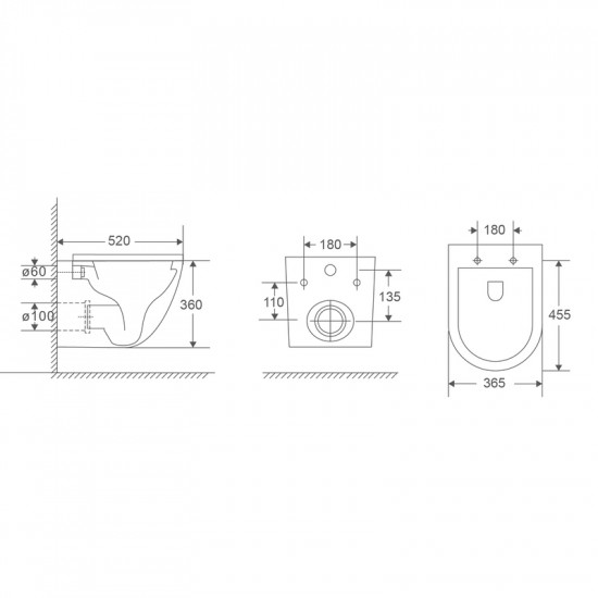 Унітаз підвісний Mixxus Premium ELLIPSE-0303-T3 BLACK 520х365х360mm,система змиву TORNADO 3.0 (MP65