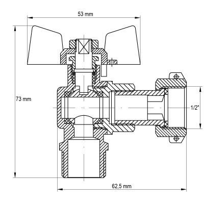 Кран з накидною гайкою 1/2" ГШМ газ кутовий Koer KR.221.G (KR0168) Кран з накидною гайкою 1/2" ГШМ газ кутовий Koer KR.221.G (KR0168)