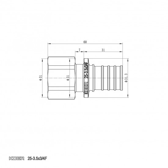 Перехідник з ВР Koer KA.A08F-25 - 25(3.5mm) x 3/4"F (KR4865)