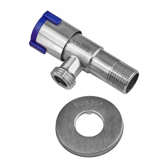 Кран для підключення сантехприладів Zerix VAL-06-1/2x1/2 з нерж.сталі SUS304 (синій) (ZX5099)