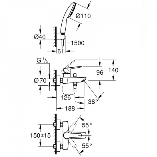 Змішувач одноважільний для ванни Grohe Eurosmart (25276003)