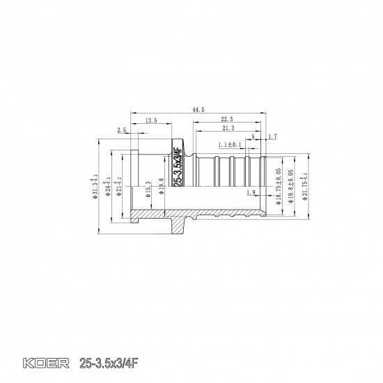 Перехідник з накидною гайкою під плоске ущільнення Koer KA.A08F-25S - 25(3.5mm) x 3/4"F (KR4868)