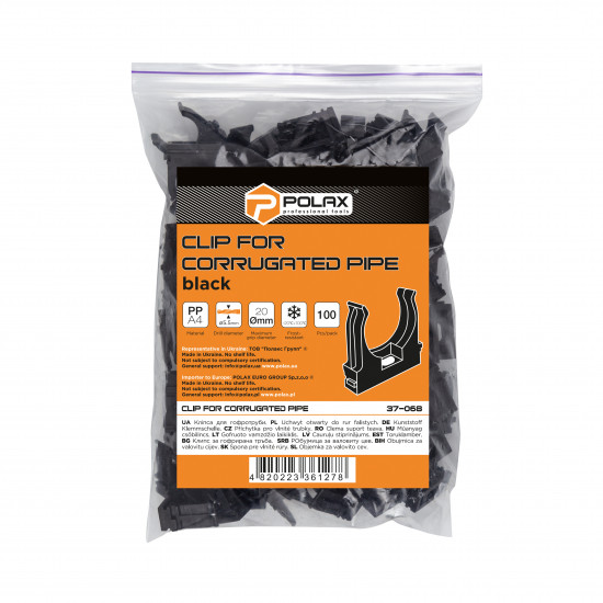 Кліпса для гофри Polax 20 мм чорна 100 шт. (37-068)