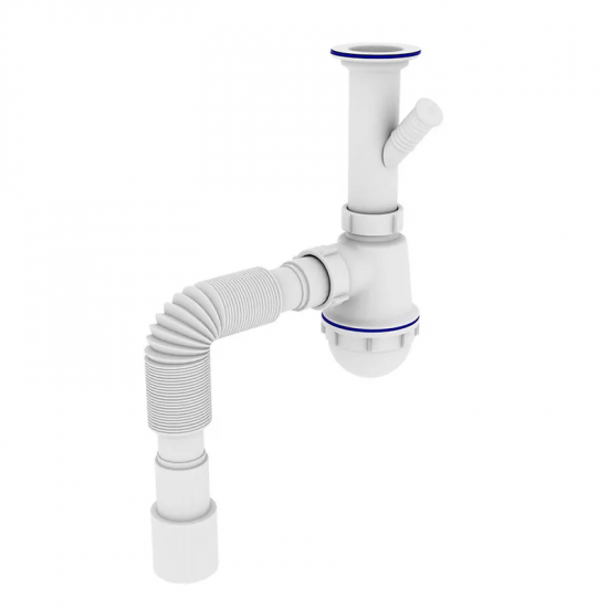 Сифон для кухні Zerix SK-01-B 1 1/2"x40 з литим випуском та відведенням для пральної машини (ZX4951