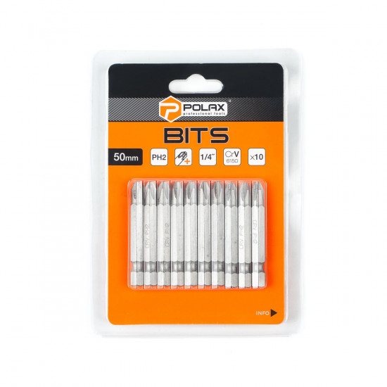 Бита сталева Polax 50 мм PH2 1/4", 10 шт (51-075)