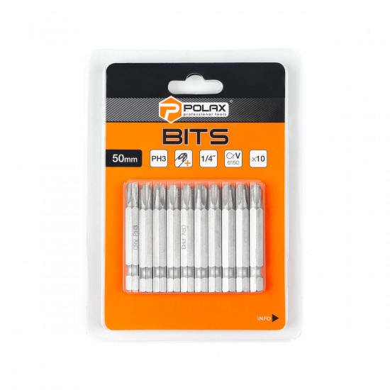 Бита сталева Polax 50 мм PH3 1/4", 10 шт (51-076)