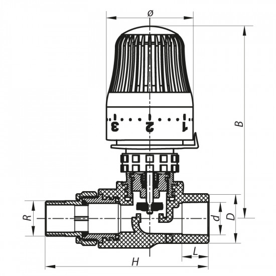 Кран термостатический с термоголовкой прямой PPR 20x1/2 Koer K0155.PRO (KP0198)