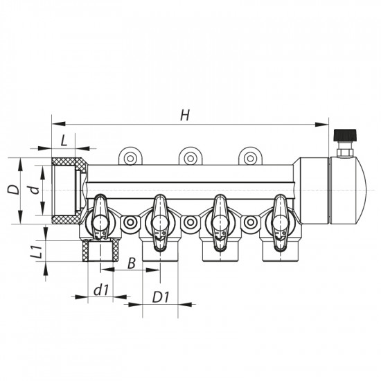 Колектор 4-way з кульовими кранами (40x20) PPR Koer K0171.PRO (KP0221)