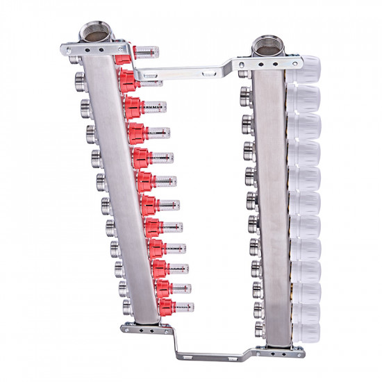 Колекторний блок з витратомірами Nolf NF.2100-12S 1"x12 (корпус нержавіюча сталь) (NF3026)