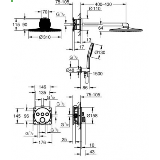 Душевая система скрытого монтажа Grohe Grohtherm SmartControl с Rainshower SmartActive 310 (34863KF Душевая система скрытого монтажа Grohe Grohtherm SmartControl с Rainshower SmartActive 310 (34863KF