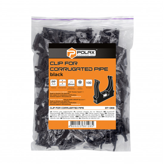 Кліпса для гофри Polax 25 мм чорна 100 шт. (37-069)