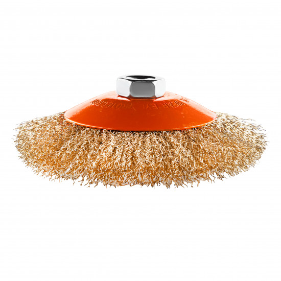 Щітка конусна 125 мм, для УШМ, М14, гофр. пров., латунована Polax (54-169)