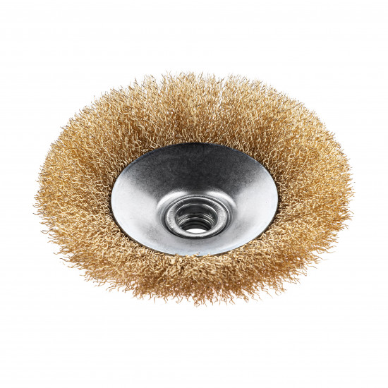Щітка конусна 125 мм, для УШМ, М14, гофр. пров., латунована Polax (54-169)