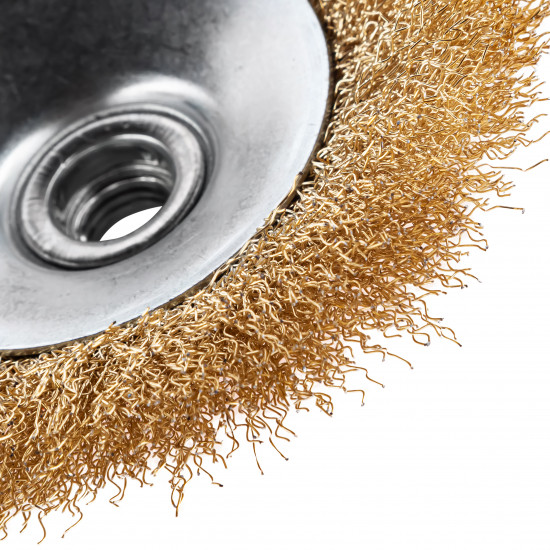 Щітка конусна 125 мм, для УШМ, М14, гофр. пров., латунована Polax (54-169)