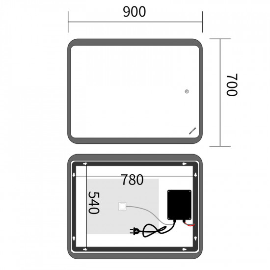 Зеркало Mixxus Premium OLIVARY MR19-90x70-REVERSE (LED Touch, Anti-fog, диммер (3-6,5kK)) (MP6630)