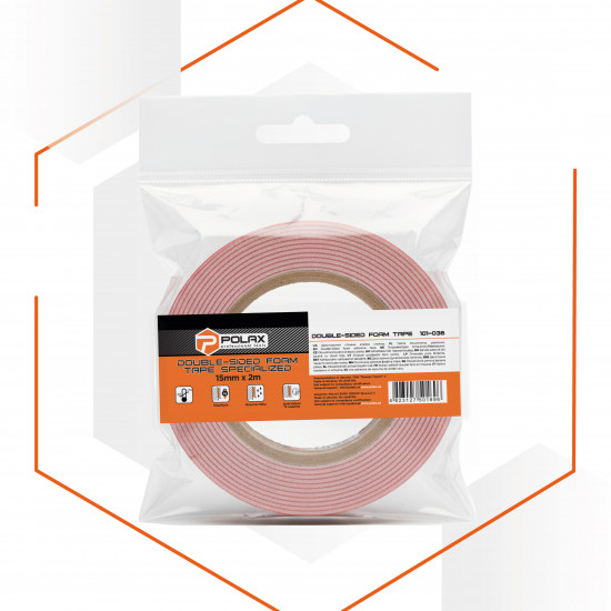 Скотч двосторонній Polax клейка стрічка Спеціалізована на спіненій основі 15 мм х 2 м (101-036) Скотч двосторонній Polax клейка стрічка Спеціалізована на спіненій основі 15 мм х 2 м (101-036)